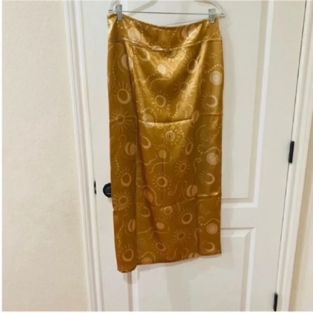 New Free People Serena Slim Maxi Skirt Gold Sun Moon Size Size 8